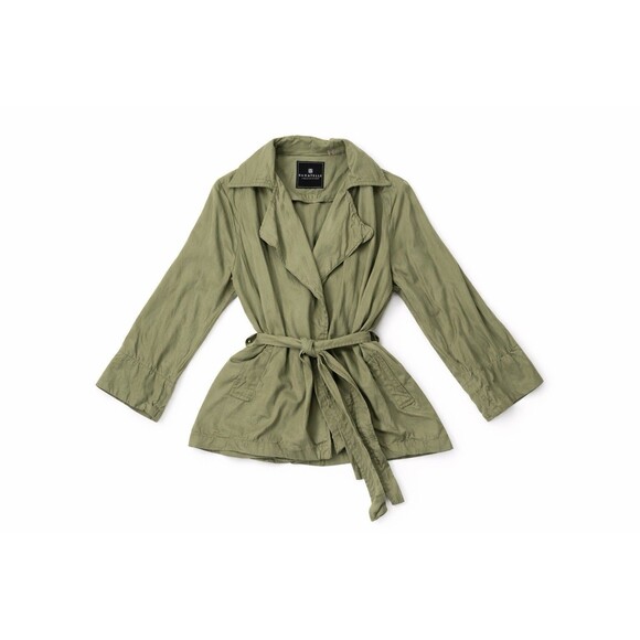 Utility Safari Jacket Olive Green Belted Lightweight Rayon Shacket Womens Medium - Picture 2 of 5